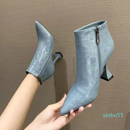 Kleid Schuhe Frauen Mode Süße Blau Femininas Komfort Stiefeletten Dame Klassische Herbst Winter High Heel Schwarz