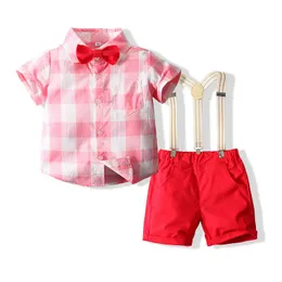 Çocuk Boy Doğum Günü Partisi Giysileri Kıyafet Bow Tie Beyefendi Strap Suit Toddler Giyim Seti Gömlek Düğün Kostümü 1 2 3 4 5 yıl