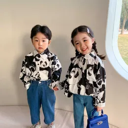 Vår mode barn pojkar flickor panda skriva långärmad tröjor bror och syster casual shirt toppar kläder 210615