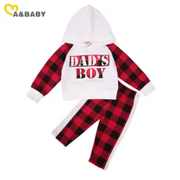 1-5Y Toddler Infant Kid Boy Clothes Set Autumn Spring Dad's boy Hooded Tops Pants Christmas Children Outfits 210515