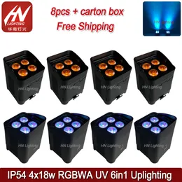 8pcs par50 luce 4x18w RGBWA UV 6in1 wireless DMX alimentato a batteria led uplighting impermeabile Ip54 libertà djs wedding up lights