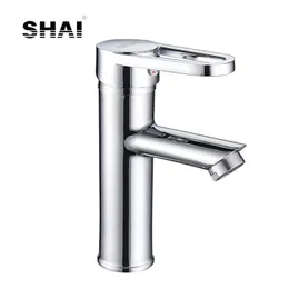 Badezimmer-Waschtischarmaturen SHAI Einhand-Waschtischarmatur Messinggefäß Chrom-Finish Kalt- und Wassermischer SH2713196M