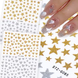3D Güzel Yıldız Geometri Çiviler Sticker Glitter Parlak Slider Tırnak Altın Gümüş Için Gümüş Kendinden Yapışkanlı Dekor Aksesuarları Sastzg084-103