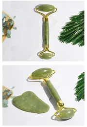 Großhandel Natürliche Jade Roller Dünne Gesichtsmassagegerät Hebewerkzeuge Schlanke Gesichts Gua Sha Grüner Stein Anti-Aging Falten Haut Schönheitspflege Set Box