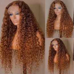 Curly Wig 360Lace Frontal Human Hair Wigs for Women Brown Color 13x4Lace Front Peruian 5x5レース閉鎖ウィッグ