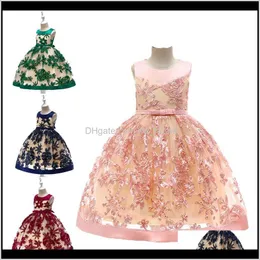아기 의류 아기 키즈 출산 드롭 배달 2021 공주 드레스 4 색 민소매 Tutu 레이스 수 놓은 Applique Bow Tie Dress Party