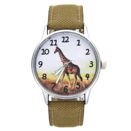 ساعة wristwatches الزرافة African Animal Zoo نمط أزياء الكوارتز معصم المراقبة الرجال نساء إكسسوارات القماش الفرقة عرضية للسيدات الساعات GIF