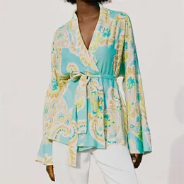 Za Women Print Thin Kimono Coats Jacket Loose Long Sleeves with Slash Ladies Summer Coat OZZ1015 210722