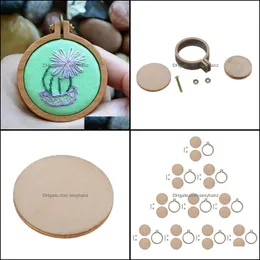 Sy Notions Tools Apparel 10st Mini broderi Hoop Frame TROE Cross Stitch Ring Wood Earring Diy Craft Gift Tool Drop Delivery 2021