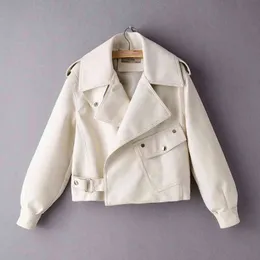 Мода повседневные женщины PU кожаные куртки весна элегантные белые женские пальто leatswear одеваются слоеная рукава женская куртка девушки пальто 210427