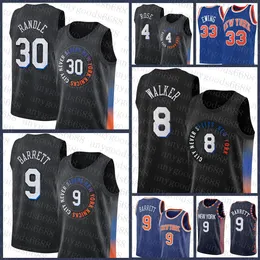 New Best York Basketball Jersey Knick 8 33 RJ Barrett Julius Randle Derrick Rose 2021 2022 New 9 30 4 Kemba Walker Patrick Ewing Red