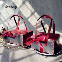 StoBag 5pcs Rose Flower Presents Portable Paper Boxes Handmade Biscuit Boxes Wedding Birthday Party Gift Packaging Supplies 210402