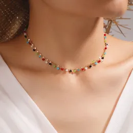 Simple Seed Beads Strand Necklace Women Colorful Beaded Short Choker Necklace Bohemian Beach Jewelry Summer Clavicle Chain