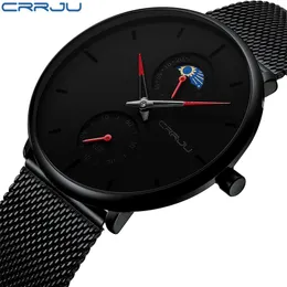 erkek kol saati CRRJU Fashion Mens Business Casual Watches 24 hrs Unique Design Quartz Watch Mesh Waterproof Sport WristWatch 210517