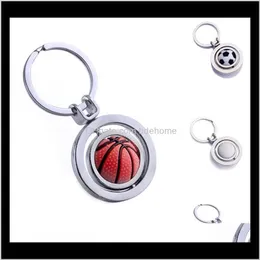 Schlüsselanhänger Mode Assories Drop Lieferung 2021 Männer Metall Schlüsselbund Anhänger Drehen Golf Basketball Fußball Auto Schlüsselanhänger Ring Halter Schmuck