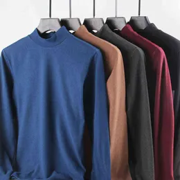 Män termiska underkläder turtleneck toppar våren höstbottnar långärmad hög elastisk t-shirts fasta casual pullovers g1222