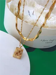 Niche High-End Metal Checkerboard Lattice Necklace INS Fashion Casual Hip-Hop All-Match Jewelry Accessories