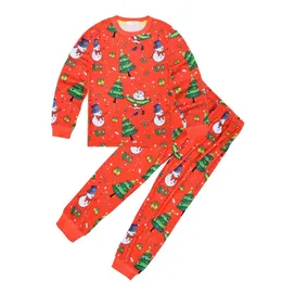 Noel çocuk kardan adam santa baskılı eşofman uzun kollu yuvarlak boyun ev giysileri pijama rahat erkek kız iki parçalı takım G116W6LV