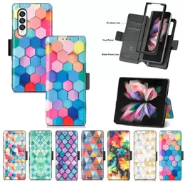 PU Läder Telefonväskor Magnet Wallet Card Slot Kickstand protetiv för Samsung Galaxy Z Vik 3 5g Fold3 Rainbow Diamantformad mönster Kreativ designskydd