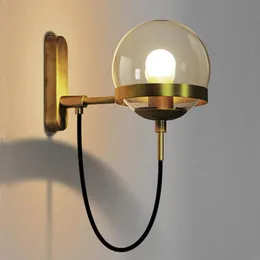 Lampy ścienne l lampa nordycka retro industrialna kutego żelaza z amerykańskiej szklanej piłki sypialnia nocna nowoczesna minimalistyczna el choła dioda LED