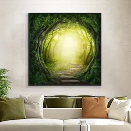 Natuur Groene Boom Bos Landschap Schilderen Muur Art Canvas Scandinavische Affischer och skriver ut modern Muur Foto Voor Woonkamer