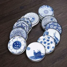 Keramisk te kopp mat blå och vit porslin teacup pad hushålls kung fu te uppsättning Tillbehör japansk dalbana isolerande matta cx220117