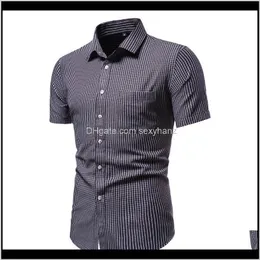 Dress Mens Apparel Drop Delivery 2021 Szmxss Plaid For Men Casual Slim Fit Social Short Sleeve Clothing Business Male Shirts Regular-Fit Clas