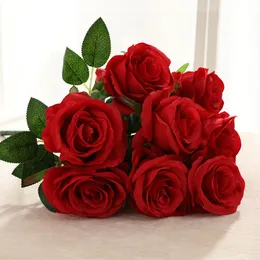 1 Bunch Simulation Flowers 9 Heads Rose Bouquet Home Wedding Decorative Artificial Silk Flower Garden Decoration Rose