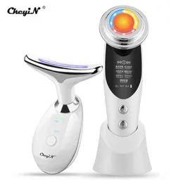 NXY Face Care Devices Ckeyin 7 in 1 Face Neck Rf Lifting Machine Microcurrent Skin Rejuvenation Facial Massager Led Photon Therapy Tightening Device 0222