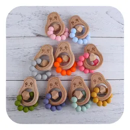 Baby Beech Tänderare Molar Bar Leksaker Silikon Trä Avokado Teether Cartoon Dental Gum Chewable Toy Soother Infant Feeding Security 6 3bq Y2