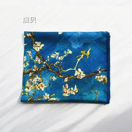 Luxury peacock blue natural scarf printed flower for women 100% real silk high quality medium square wrap shawl lady gift