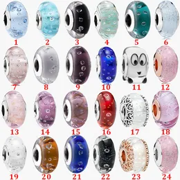 Feiner Schmuck, authentische Perle aus 925er-Sterlingsilber, passend für Pandora-Charm-Armbänder, Weiß-Blau-Blasen-Serie, farbiges Glas, Sicherheitskette, Anhänger, DIY-Perlen