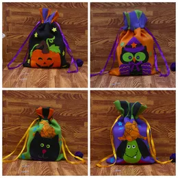 Cute Halloween Prezent Bag Obecne Okłady Cukierki Tote Torby Dyni Czarownica Kot Flannelette Dzieci Torebki Trick lub Treat Party Decoration Th0104