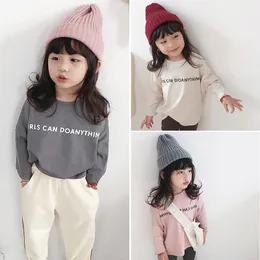 Autumn korean style baby girls cotton letters printed fashion T shirts kids loose casual Tees children base clothes tops 210508