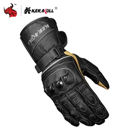 KERAKOLL Real Leather rcycle Long Wrist Men Racing cross Rally Glove Gloves Guantes Moto Black