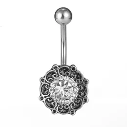 Round Shape Antique Sliver Zircon Belly Button Rings Anti-allergy Stainless Steel Navelpiercing Sexy Lady Piercing Navel Ring