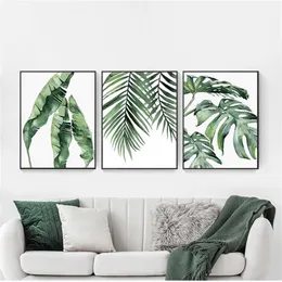 Skandinavisk stil Tropiska Växter Affisch Gröna Blad Dekorativ bild Modern väggkonstmålningar för vardagsrum heminredning 211222