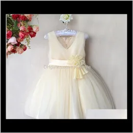 Meninas festa festa alta gama sólida cinto grande flor v neck fio crianças casamento crianças princesa 6 pçslote gv3k9 ohlya