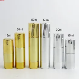 12 x 15ml 30ml 50ml Aluminum Airless lotion Pump Bottle 1OZ Container 30ML Lotion Packaging Gold Silver Colorgood