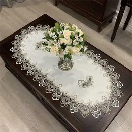 Oval Table Cover Dinning cloth European Embroidered Polyester Yarn Flower Fabric Living Room Coffee Placemat 211103