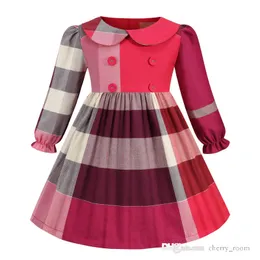 Fall Baby Girls Designer Dress Autumn Kids Double Breasted Long Sleeve Ruffle Princess Dresses Sweet Children Casual Clothing S1399