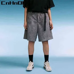 Cnhnoh Deerskin Kadife Ayarlanabilir Düğme Fonksiyonel Şort Tulum Erkek Gevşek Hip Hop Pantolon Beş Noktalı Pantolon 9713 H1210
