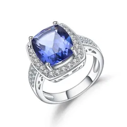 Gems ballett Luxury Rectangle 6.22ct Natural Iolite Blue Mystic Quartz Gemstone Ring 925 Sterling Silver Ringar för Kvinna Smycken