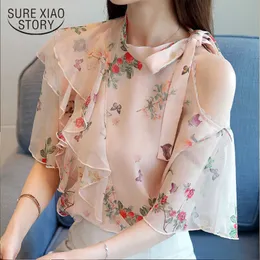 Womens tops and blouses women shirts blusas mujer de moda Print Ruffles Half Chiffon blouse Butterfly Sleeve 1887 50 210527