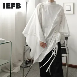 IEFB / Męska nosić asymetryczne batwing z długim rękawem biała długą koszulę mężczyzna wiosna nieregularne luźne koszule sznurek 9y3376 210524