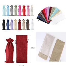 Burlap Wine Bottle Bags Champagne Gift Wrap Covers Pouch Packaging Bag Wedding Party Festival Christmas Decor RH1545