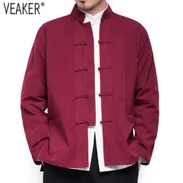 2021 Höst Nya Mäns Kinesiska Stil Bomull Linne Coat Loose Kimono Cardigan Män Solid Färg Linen Ytterkläder Jacka Coats M-5XL P0804