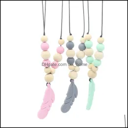 Soothers & Teethers Health Care Baby Kids Maternity Baby Teething Toy SileaddWood Training Necklace Feather Pendant Chewing Toys Gifts Beads