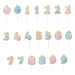 Other Festive & Party Supplies 0-9 Number Cake Topper DIY Baby Shower Decoration Birthday Girl Boy Pink Blue Sequins Crown Flag Decorations