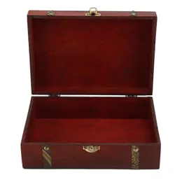 Drewniana Vintage Lock Treasure Cheat Jewellery Storage Box Case Organizator Pierścień Prezent 211102